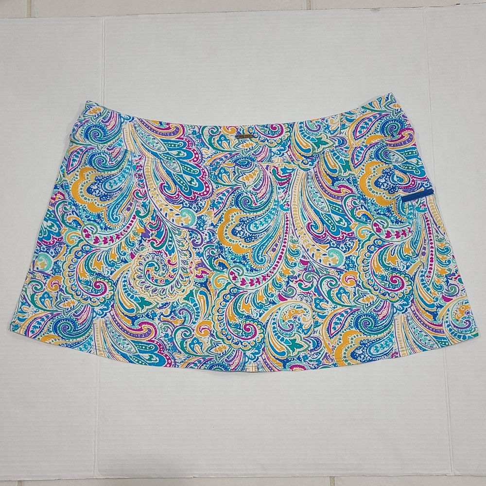 SUNSETS Turquoise Purple & Yellow Paisley Print Skirted Swimsuit Bottom Sz 16 - Picture 5 of 12